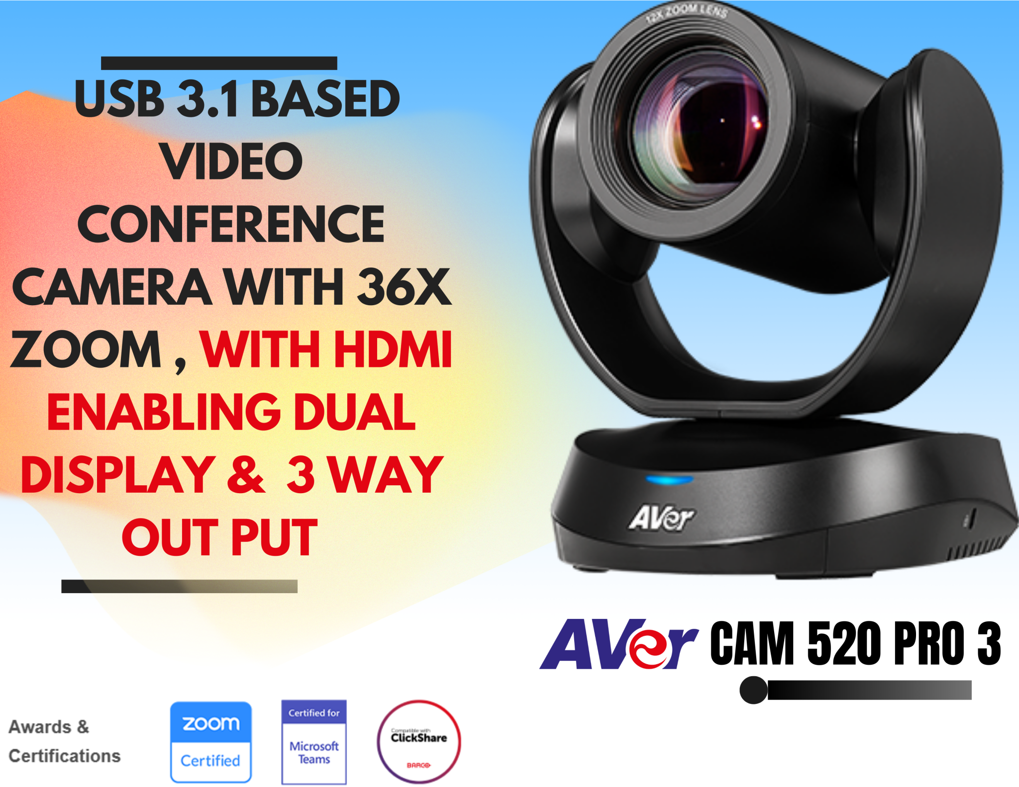 AVer USB based video conference camera with 36X zoom